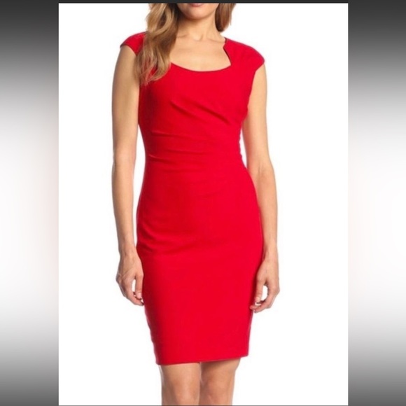 Calvin Klein Dresses & Skirts - NWT Calvin Klein Red Side Ruched Horseshoe Neck Sleeveless Sheath Dress size 10